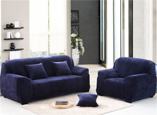 Navy Blue Plush Couch Cover Sofa Slipcover - shopcouchcovers.com
