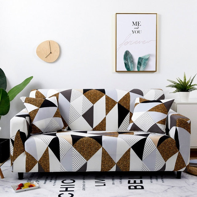 Geometric Brown Sofa Couch Cover Slipcover