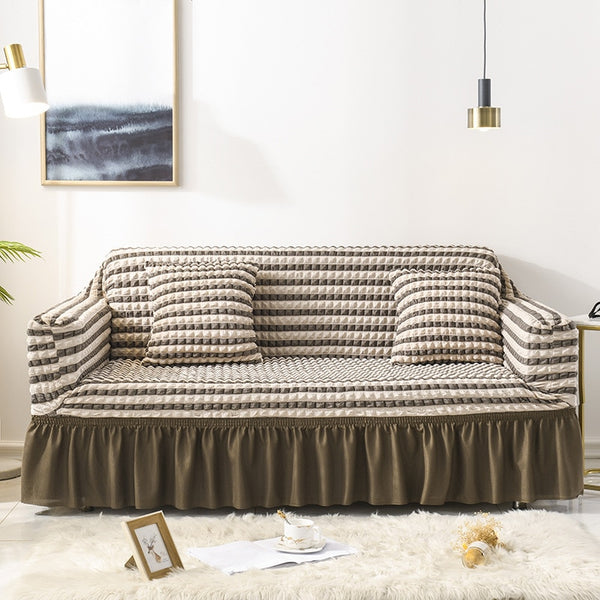 Brown Ruffled Skirt Couch Cover Slipcover - shopcouchcovers.com