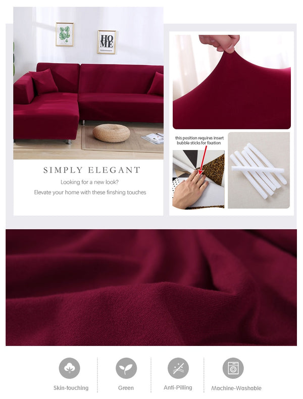 Wine Red Sectional L-Shaped Couch Cover - shopcouchcovers.com