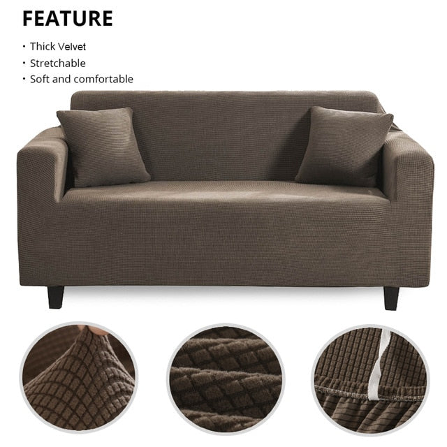 Brown Diamond Stitch Thick Velvet Couch Cover - shopcouchcovers.com