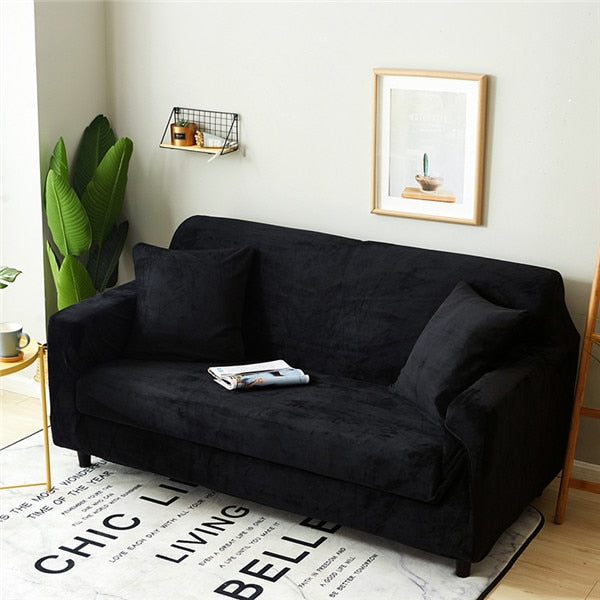 Black Plush Couch Cover Sofa Slipcover