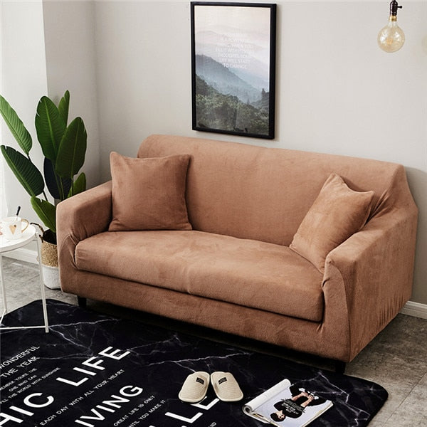 Camel Plush Couch Cover Sofa Slipcover
