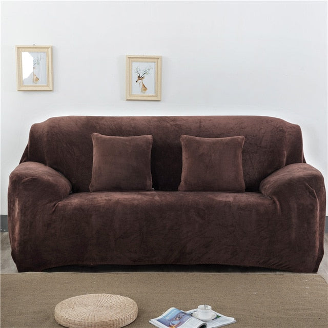 Coffee Plush Couch Cover Sofa Slipcover - shopcouchcovers.com
