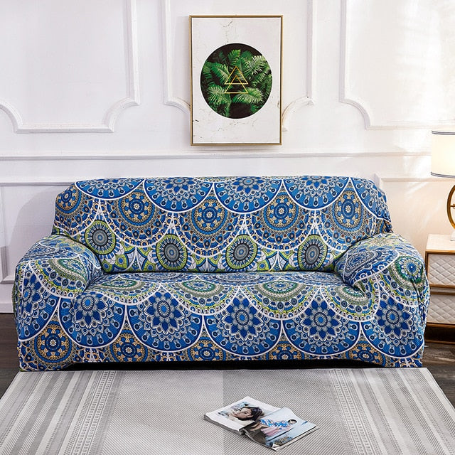 Leda Blue Boho Style Couch Cover