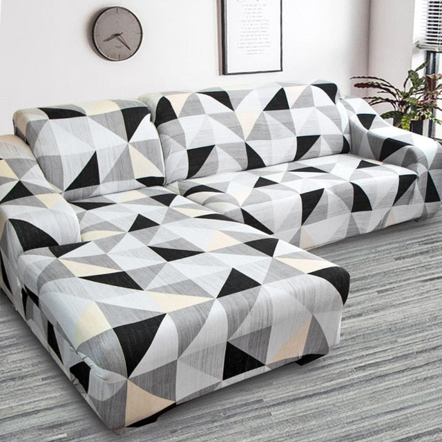 Grey Black Tri L-Shaped Sectional Couch Cover