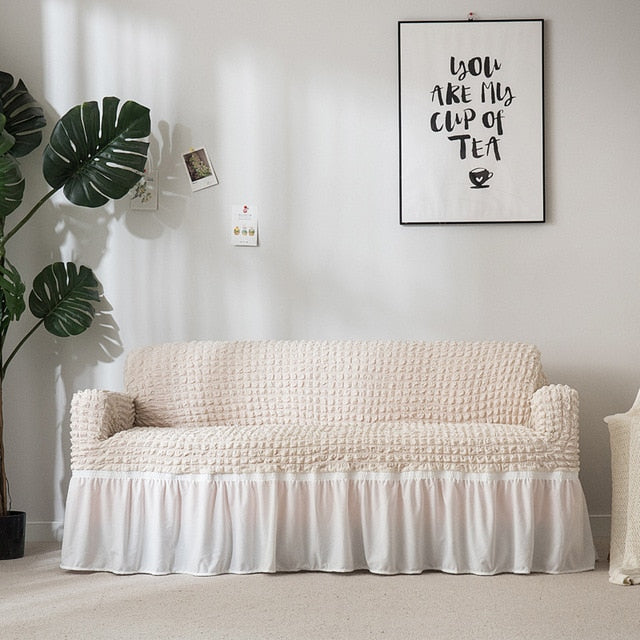 Dove White Ruffled Skirt Couch Cover Slipcover