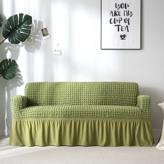 Olive Ruffled Skirt Couch Cover Slipcover