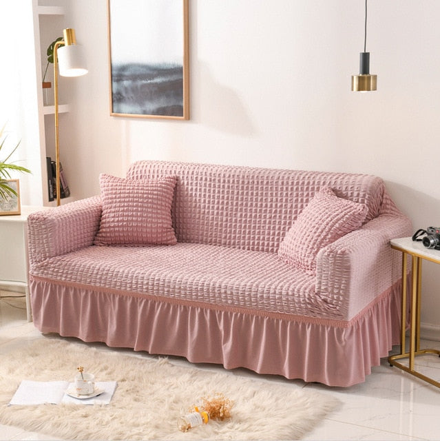 Pink Ruffled Skirt Couch Cover Slipcover