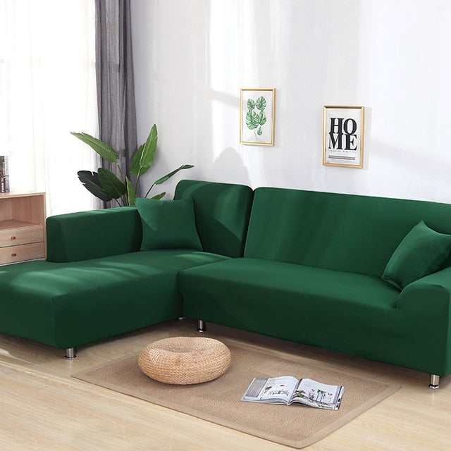 Dark Green Sectional L-Shaped Couch Cover