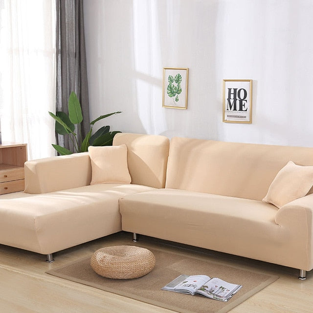Beige Sectional L-Shaped Couch Cover