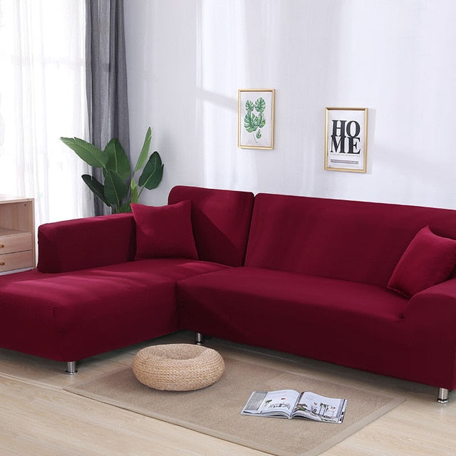Wine Red Sectional L-Shaped Couch Cover