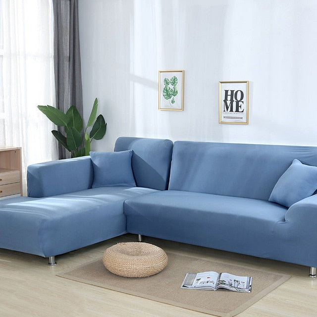 Grey Blue Sectional L-Shaped Couch Cover