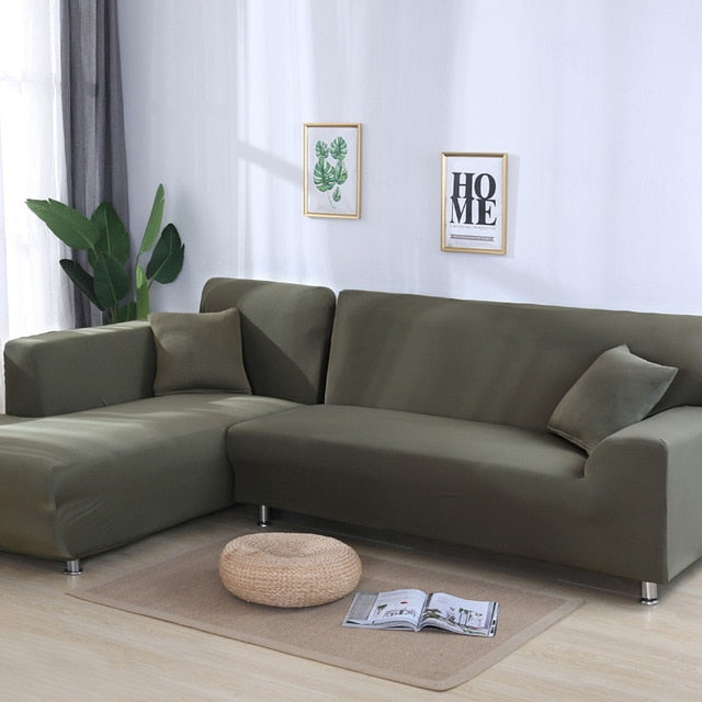 Army Green Sectional L-Shaped Couch Cover
