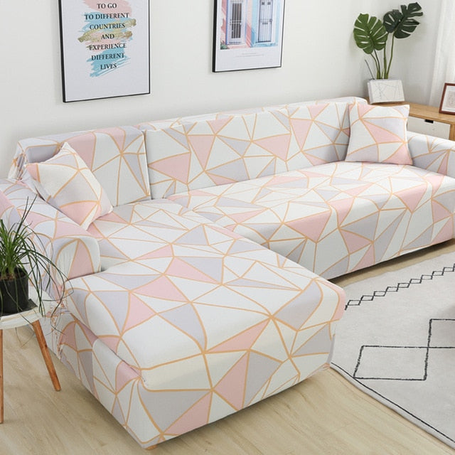 Nidia Pink Geometric Sectional L-Shaped Couch Cover Slipcover