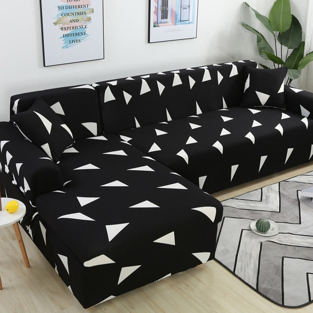 Black White Triangle Sectional L-Shaped Couch Cover Slipcover