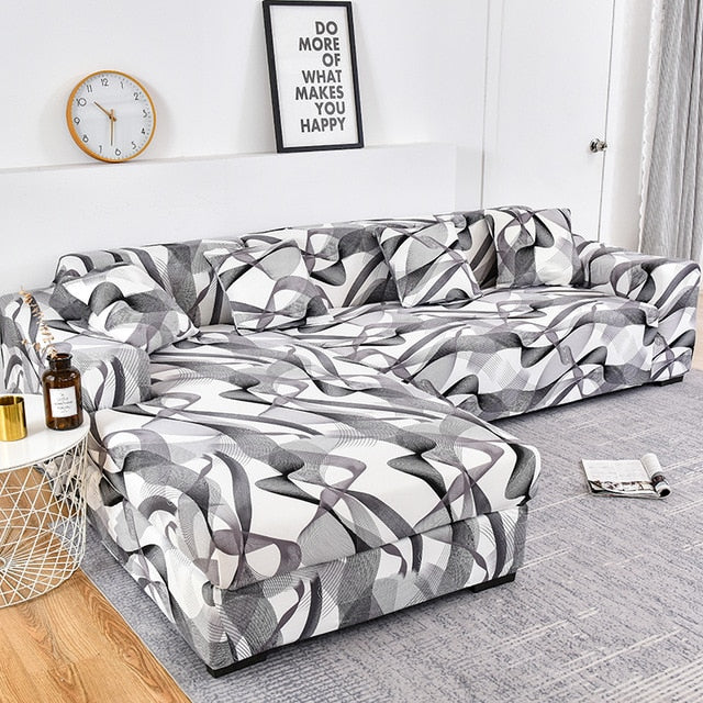 Charcoal Wave Sectional Sofa Couch Cover - shopcouchcovers.com