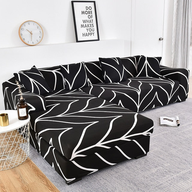 Black Leaf Sectional Sofa Couch Cover