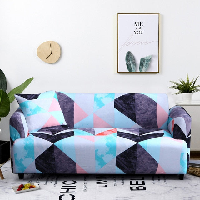 Geometric Teal Sofa Couch Cover Slipcover