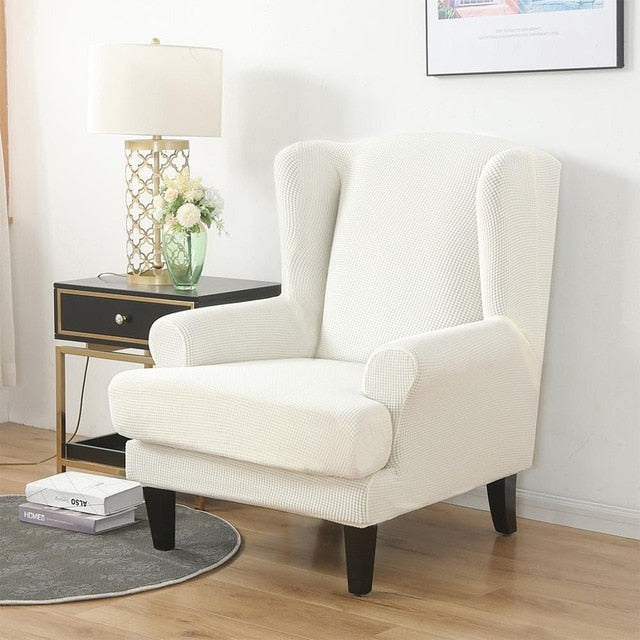 White Jacquard Wingback Chair Cover Slipcover