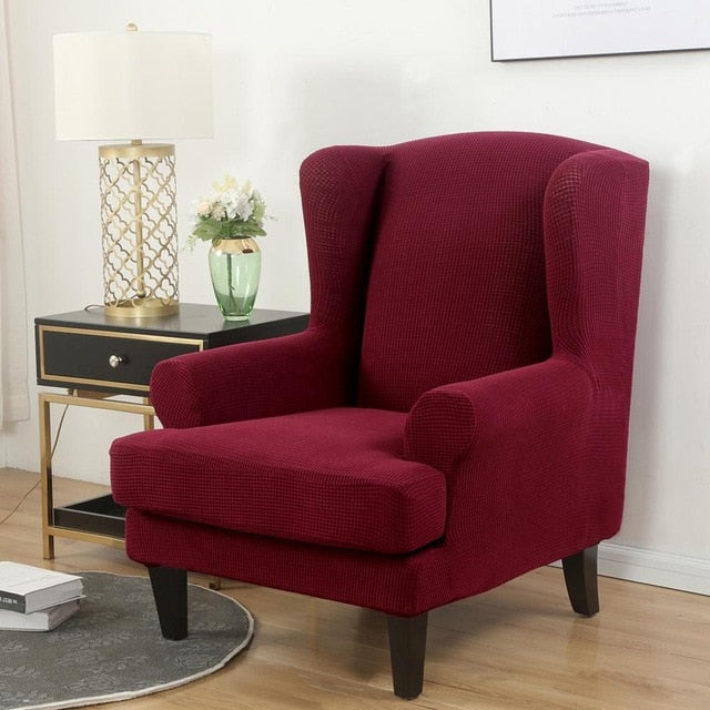 Burgundy Jacquard Wingback Chair Cover Slipcover