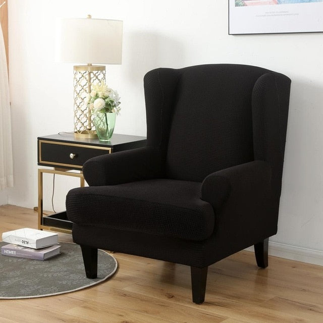 Black Jacquard Wingback Chair Cover Slipcover