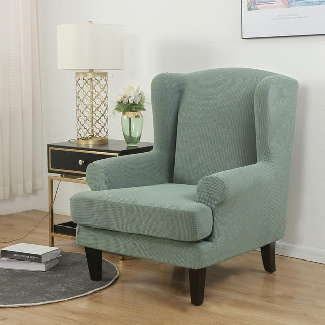 Mint Green Jacquard Wingback Chair Cover Slipcover