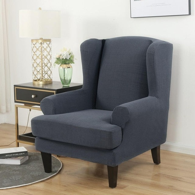 Grey Jacquard Wingback Chair Cover Slipcover