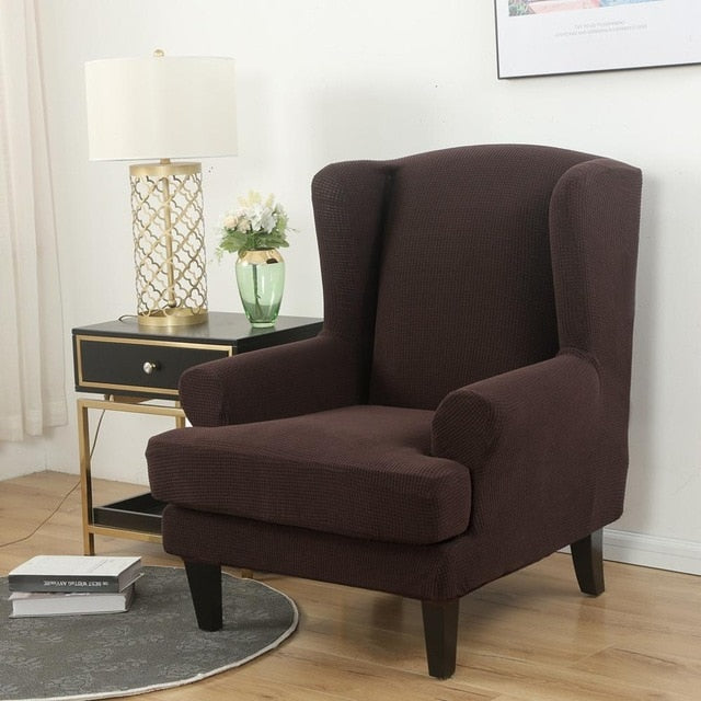 Coffee Jacquard Wingback Chair Cover Slipcover