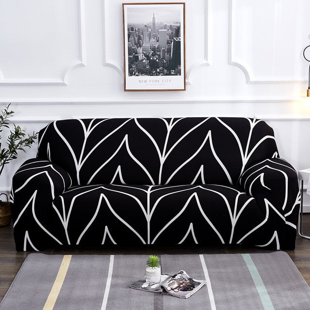 Black Leaf Sofa Couch Cover Slipcover