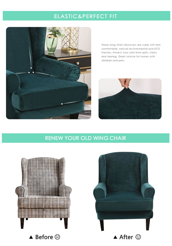 Velvet Spandex Wingback Armchair Cover Slipcover - shopcouchcovers.com