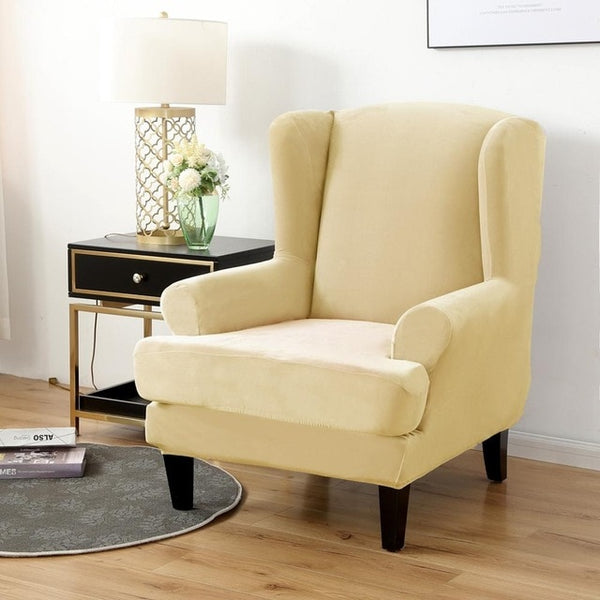 Velvet Spandex Wingback Armchair Cover Slipcover - shopcouchcovers.com