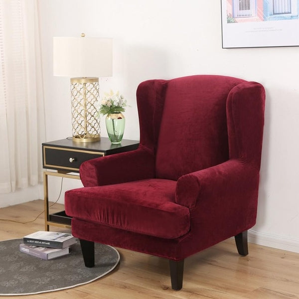 Velvet Spandex Wingback Armchair Cover Slipcover - shopcouchcovers.com