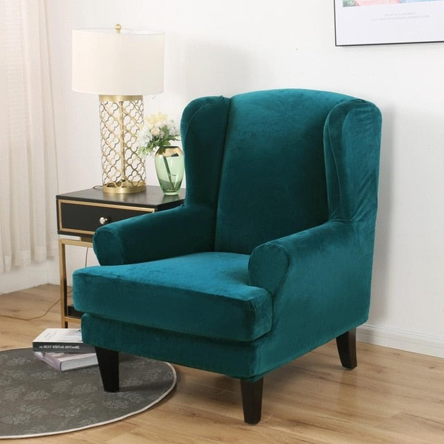Velvet Spandex Wingback Armchair Cover Slipcover
