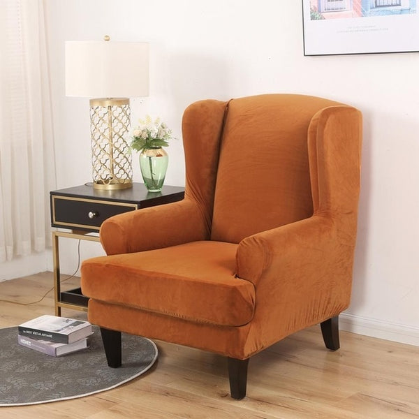 Velvet Spandex Wingback Armchair Cover Slipcover - shopcouchcovers.com