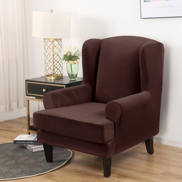 Velvet Spandex Wingback Armchair Cover Slipcover - shopcouchcovers.com