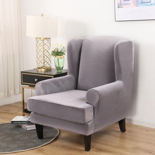 Velvet Spandex Wingback Armchair Cover Slipcover - shopcouchcovers.com