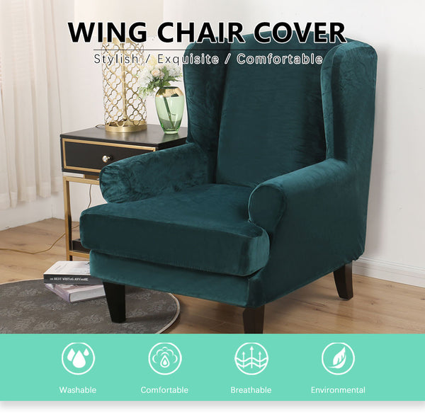 Velvet Spandex Wingback Armchair Cover Slipcover - shopcouchcovers.com