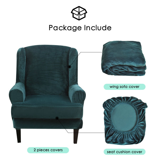Velvet Spandex Wingback Armchair Cover Slipcover - shopcouchcovers.com