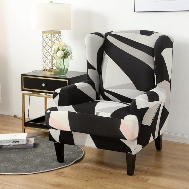Black Falleg Flower Wingback Chair Cover Slipcover