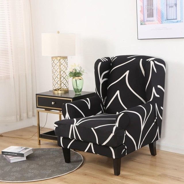 White Stripe Wingback Chair Cover Slipcover