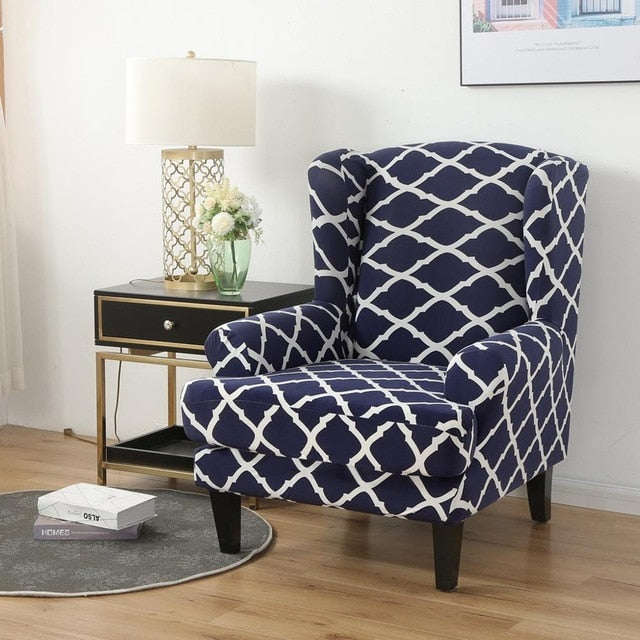 Ankara Navy Wingback Chair Cover Slipcover