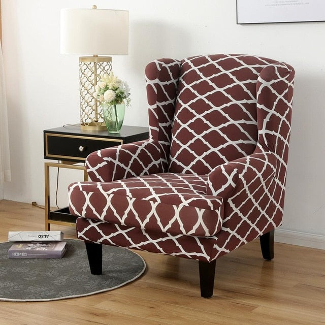 Ankara Chocolate Wingback Chair Cover Slipcover