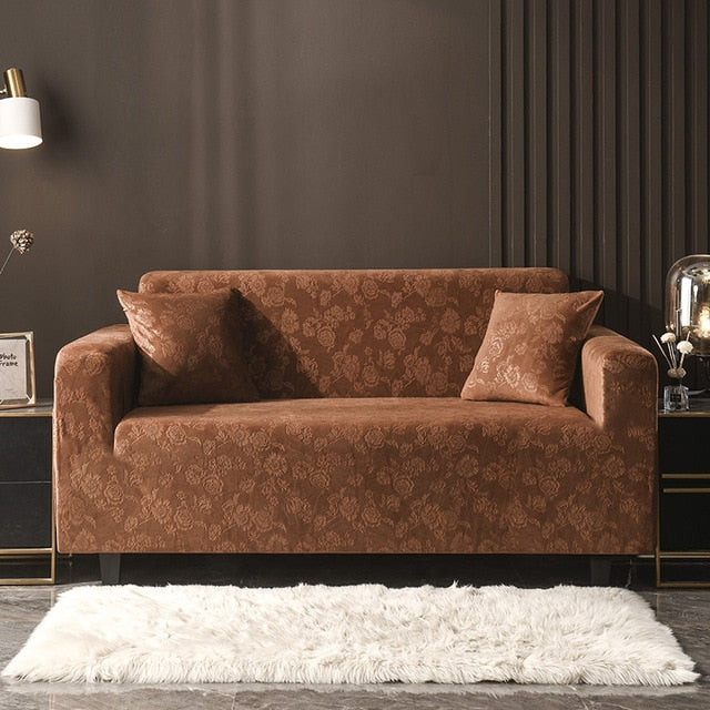 Bronze Floral Velvet Sofa Couch Cover