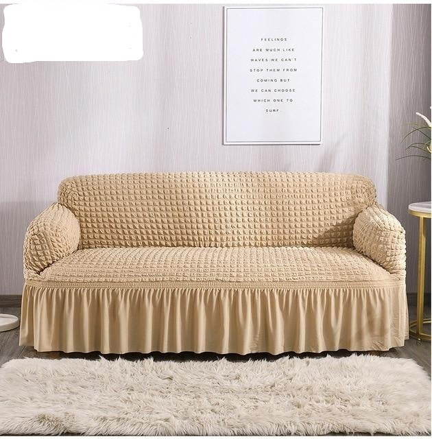 Tan Ruffled Skirt Couch Cover Slipcover