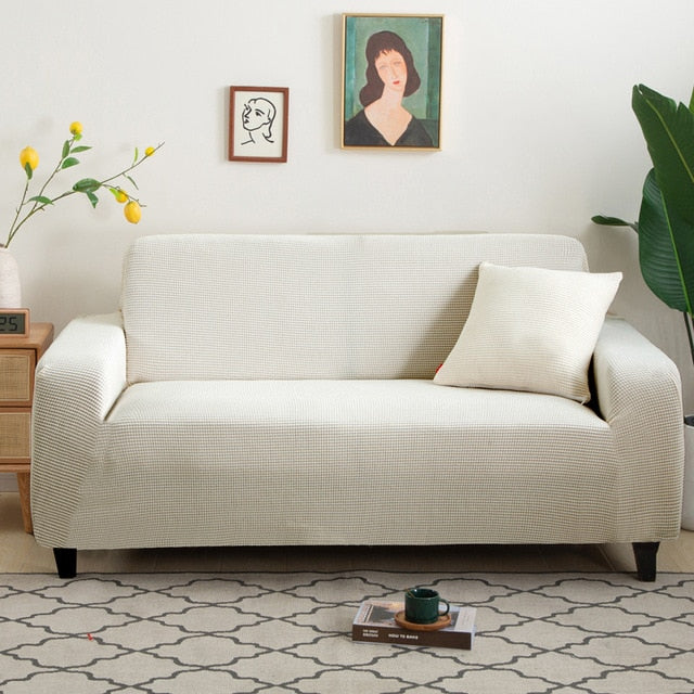 White Jacquard Fabric Stretch Couch Cover