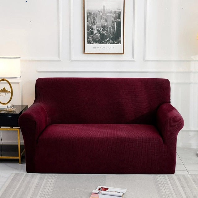 Burgundy Jacquard Fabric Stretch Couch Cover