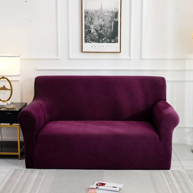 Plum Jacquard Fabric Stretch Couch Cover