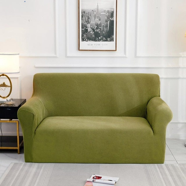 Army Green Jacquard Fabric Stretch Couch Cover