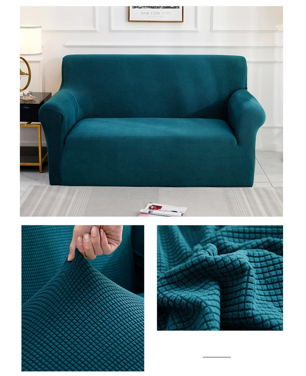 Teal Jacquard Fabric Stretch Couch Cover - shopcouchcovers.com